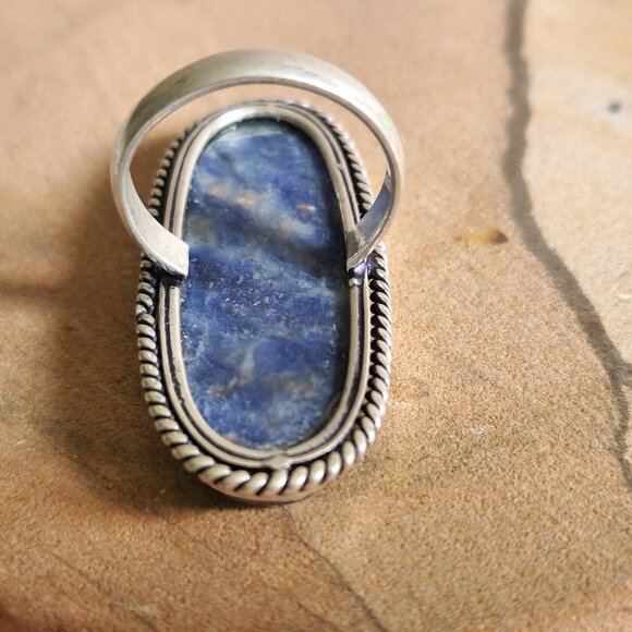 100% ARTISAN Natural Sodalite Oval Silver Ring Size 7.25 - Picture 8 of 9